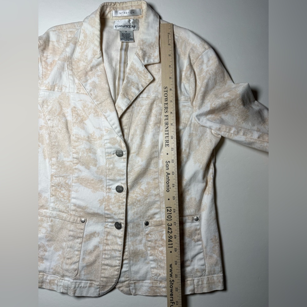 Evan Picone Toile Print Stretch Blazer Jacket Size 8 Ivory Beige Cottagecore - Picture 4 of 6